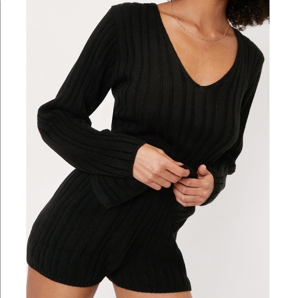 Nasty Gal Other - Ribbed knit tie top and shorts set
